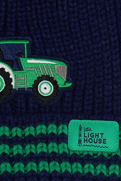 Bobbie Bobble Hat - Green Tractor Striped - Lighthouse