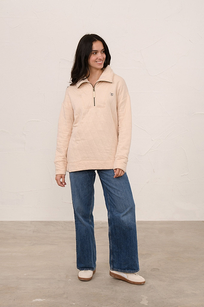 Cameron Quilted Quarter Zip - Irish Cream-Lighthouse