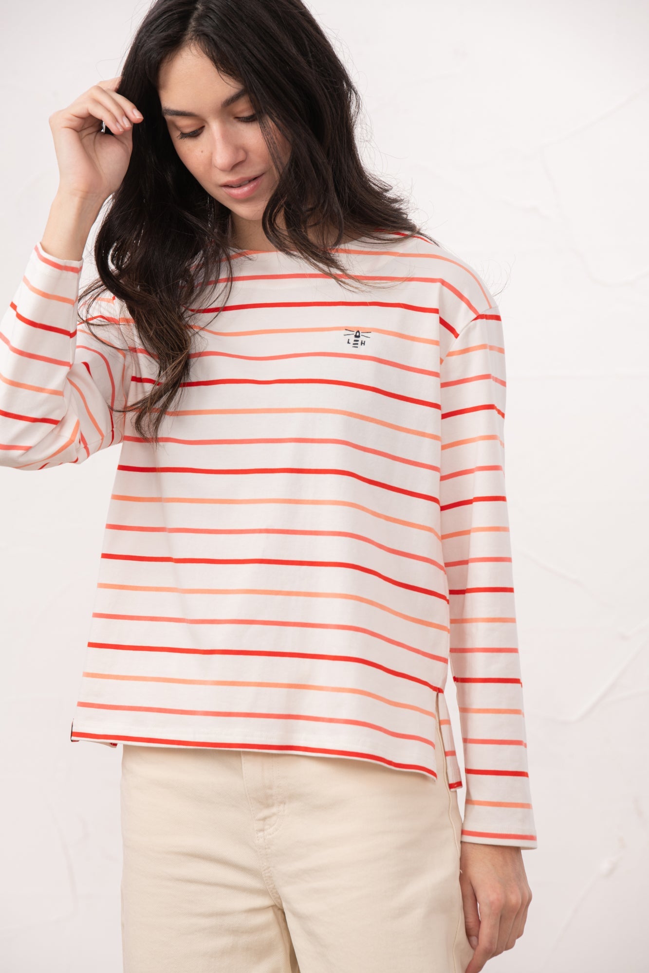Causeway Breton Top - Coral Poppy Stripe - Lighthouse