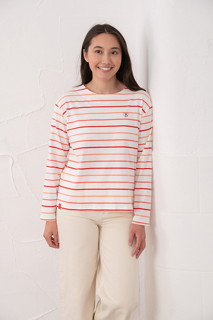 Causeway Breton Top - Coral Poppy Stripe - Lighthouse