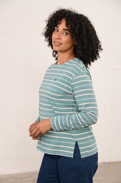 Causeway Breton Top - Duck Egg Pink Stripe-Lighthouse