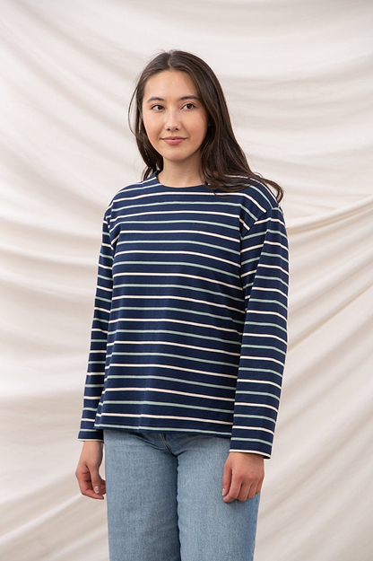 Causeway Breton Top - Navy Cream Sage Stripe - Lighthouse