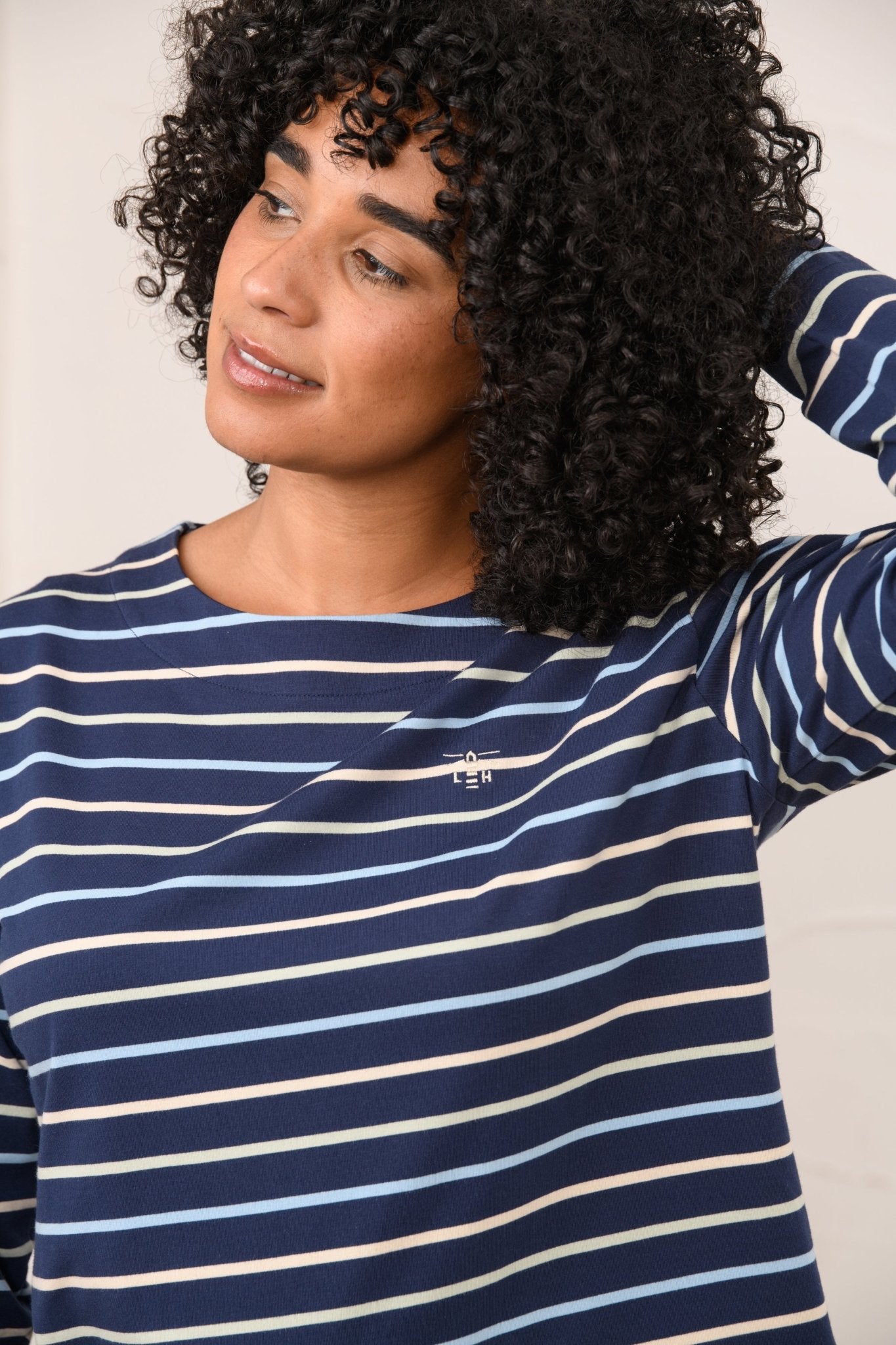 Causeway Breton Top - Navy Sage Blue Stripe-Lighthouse