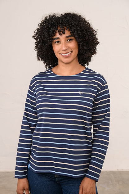 Causeway Breton Top - Navy Sage Blue Stripe-Lighthouse