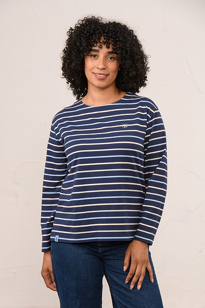 Causeway Breton Top - Navy Sage Blue Stripe-Lighthouse
