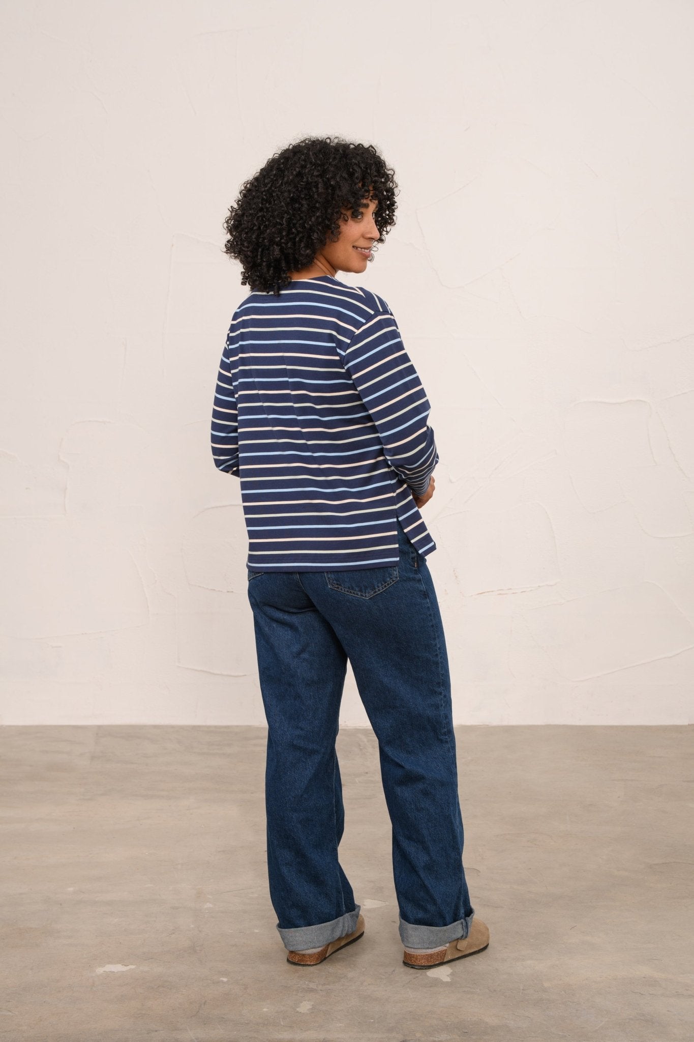 Causeway Breton Top - Navy Sage Blue Stripe-Lighthouse
