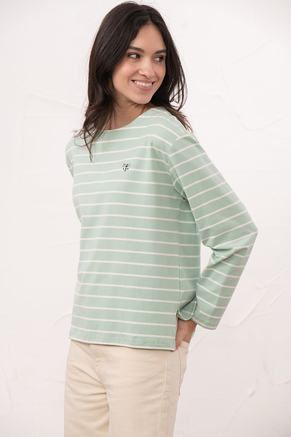 Causeway Breton Top - Soft Pistachio Stripe - Lighthouse