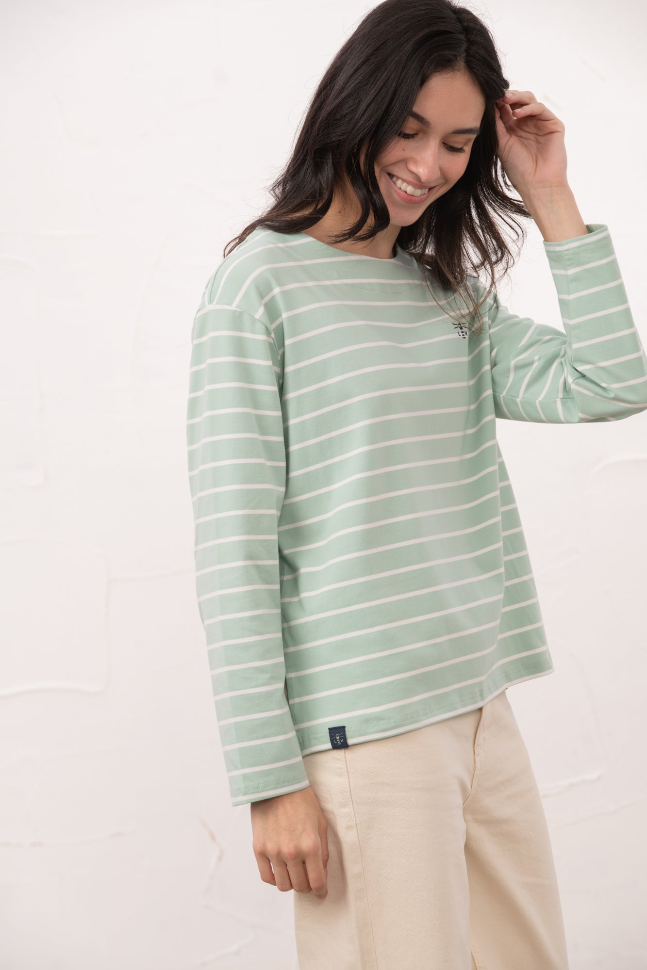 Causeway Breton Top - Soft Pistachio Stripe - Lighthouse