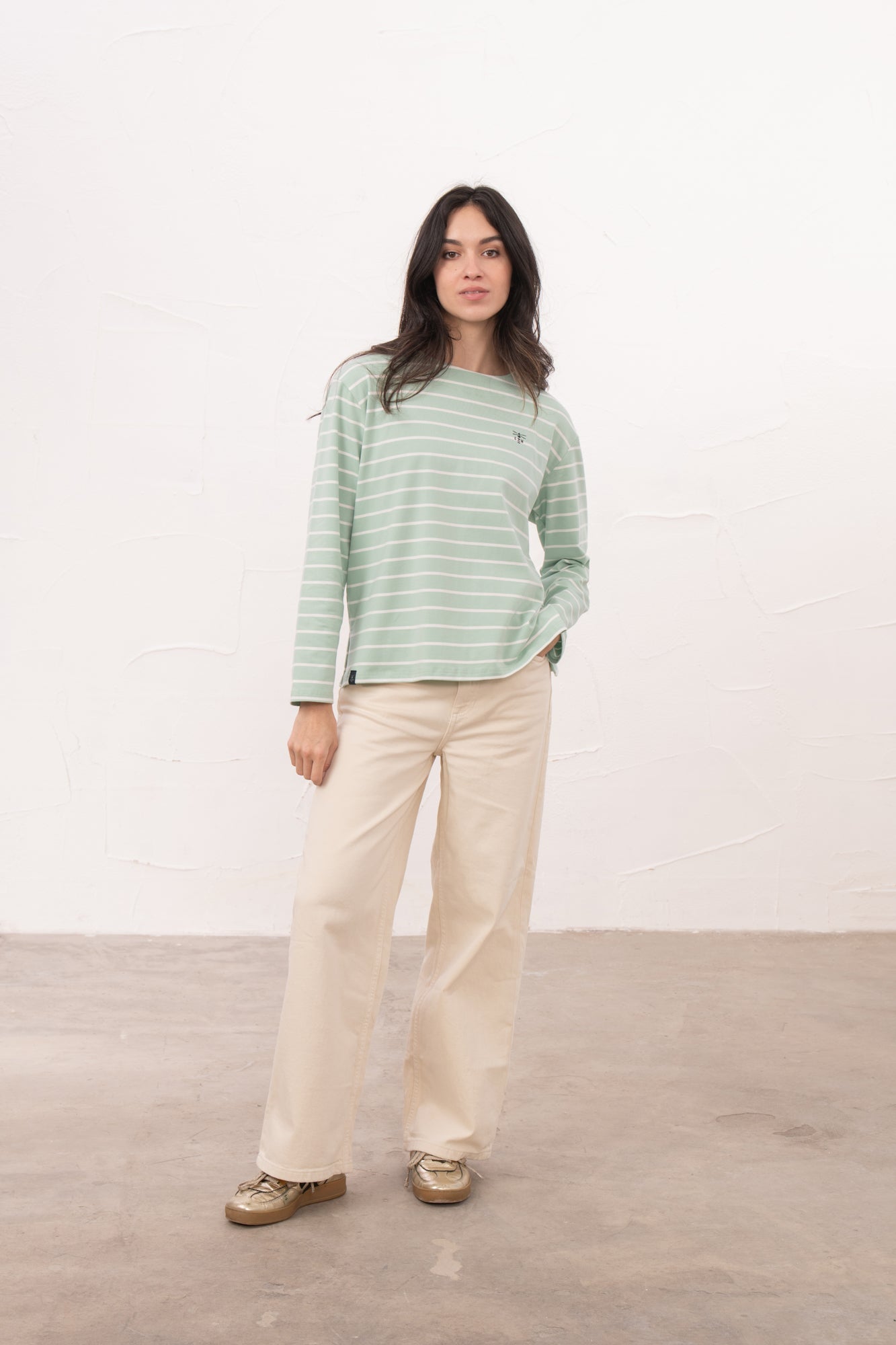 Causeway Breton Top - Soft Pistachio Stripe - Lighthouse