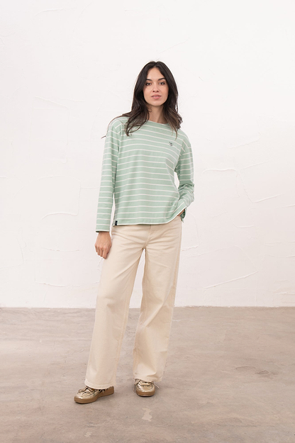 Causeway Breton Top - Soft Pistachio Stripe - Lighthouse