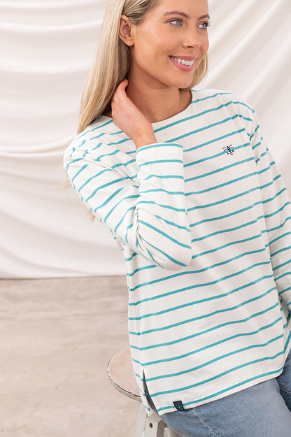 Causeway Breton Top - Soft Teal Stripe - Lighthouse