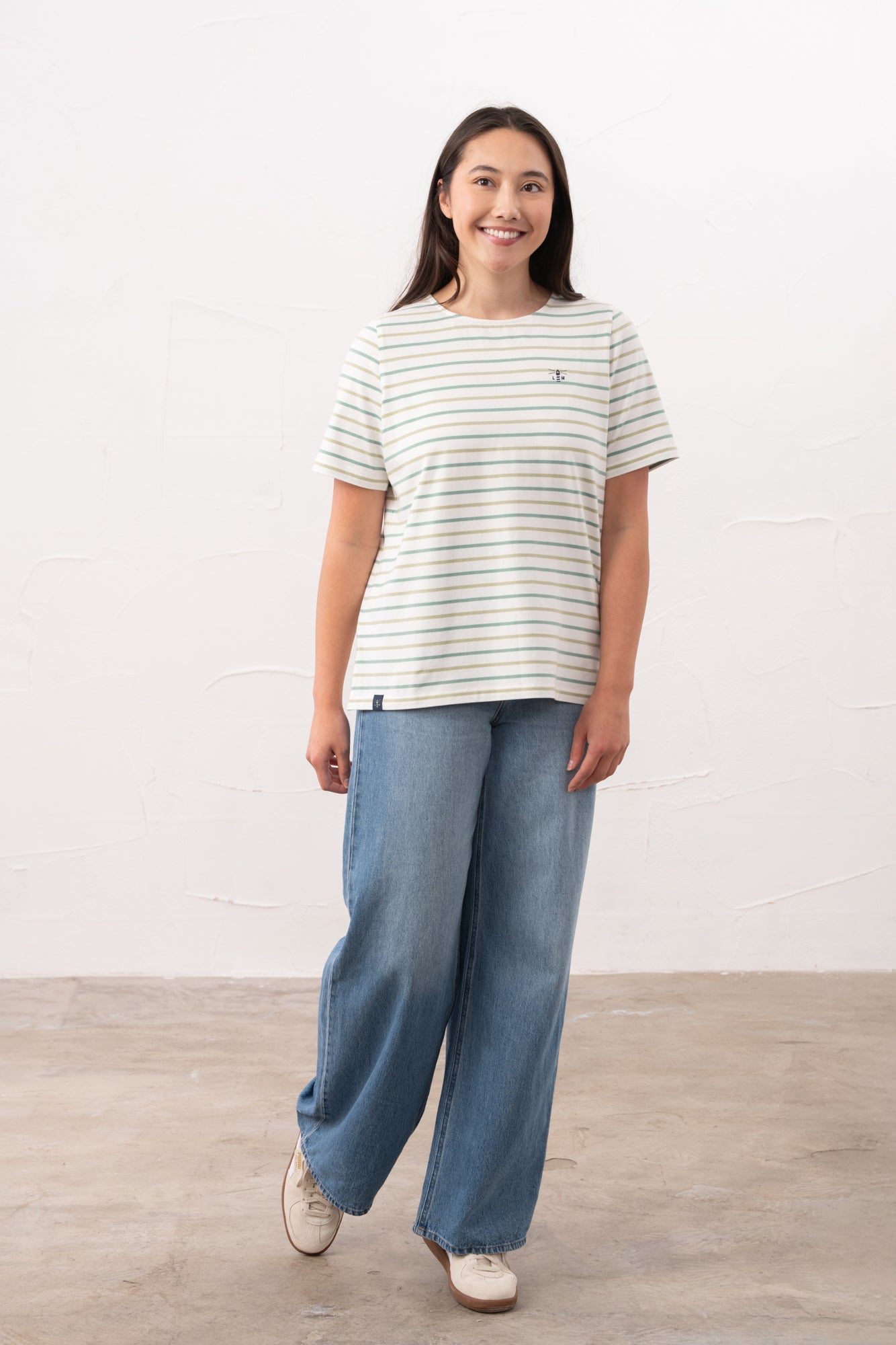 Causeway Tee - Pistachio Basil Stripe - Lighthouse