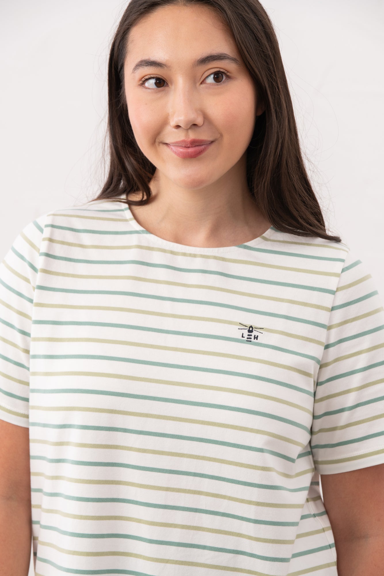 Causeway Tee - Pistachio Basil Stripe - Lighthouse