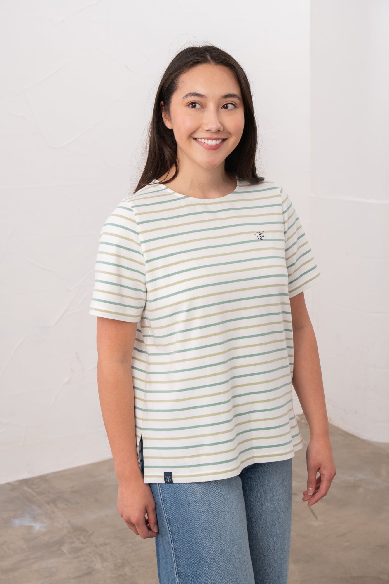 Causeway Tee - Pistachio Basil Stripe - Lighthouse