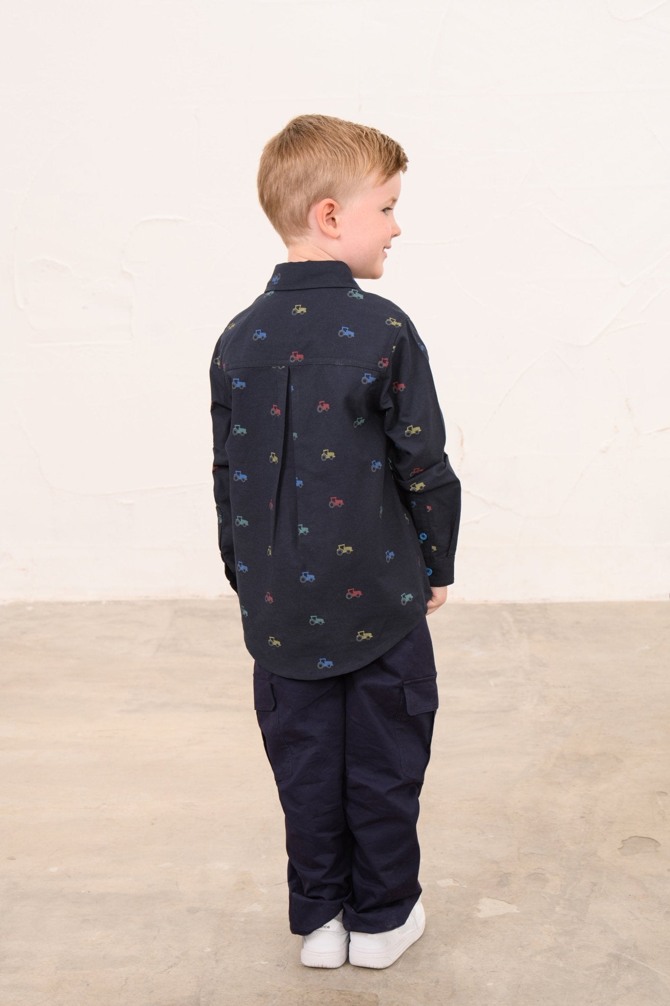 Charlie Shirt - Navy Tractor Print-Lighthouse