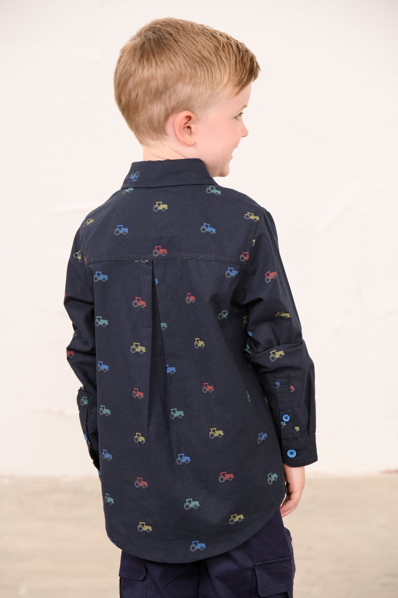 Charlie Shirt - Navy Tractor Print-Lighthouse