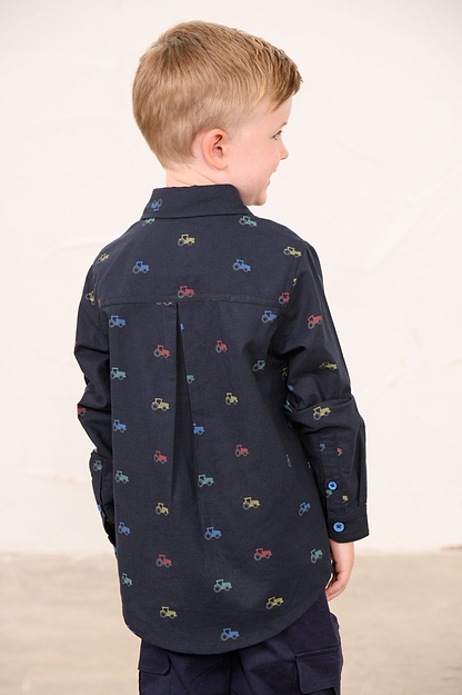 Charlie Shirt - Navy Tractor Print-Lighthouse
