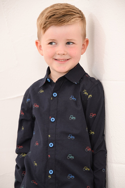 Charlie Shirt - Navy Tractor Print-Lighthouse