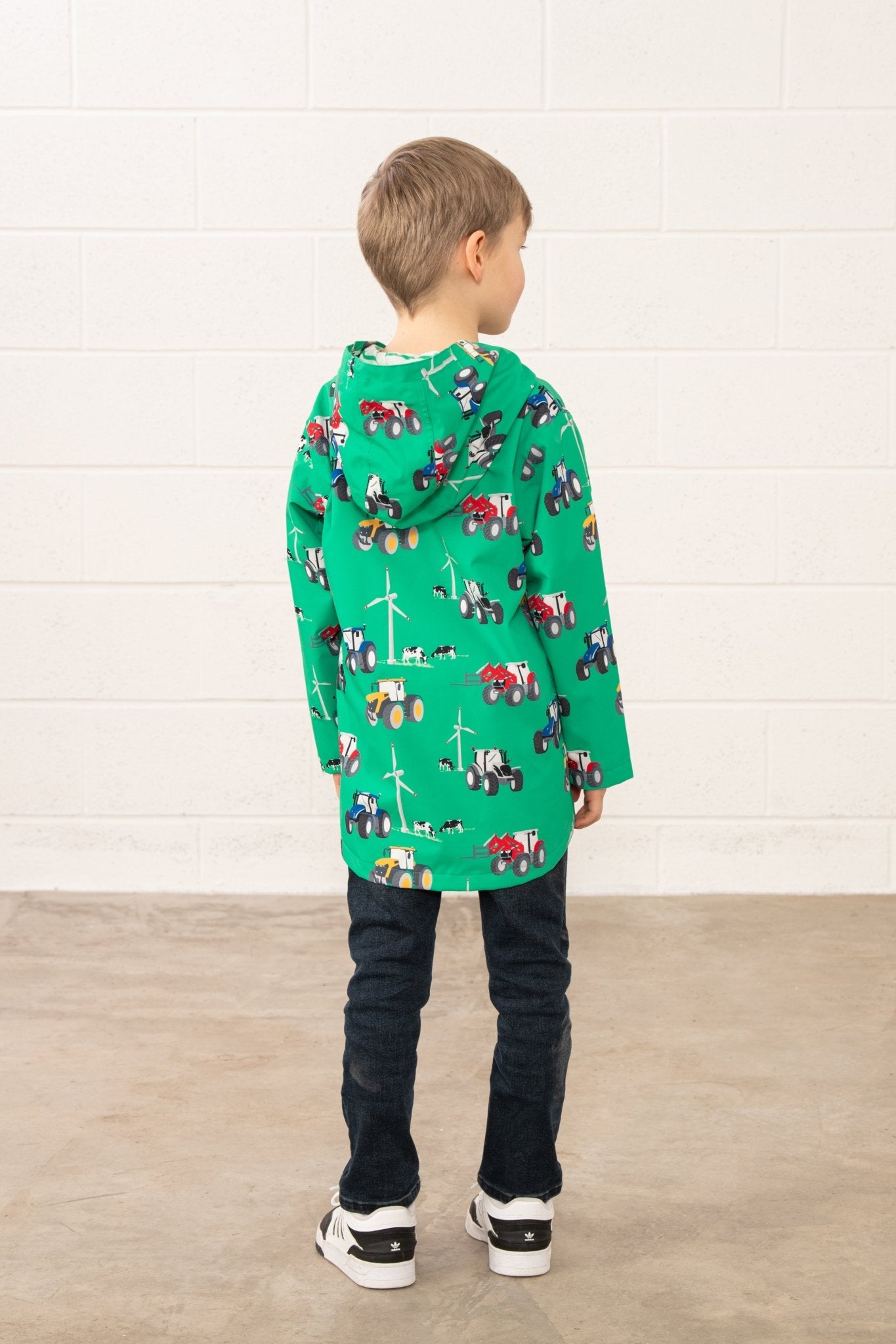 Ethan. Boys' Waterproof Jacket - Wind Turbine Print | Lighthouse