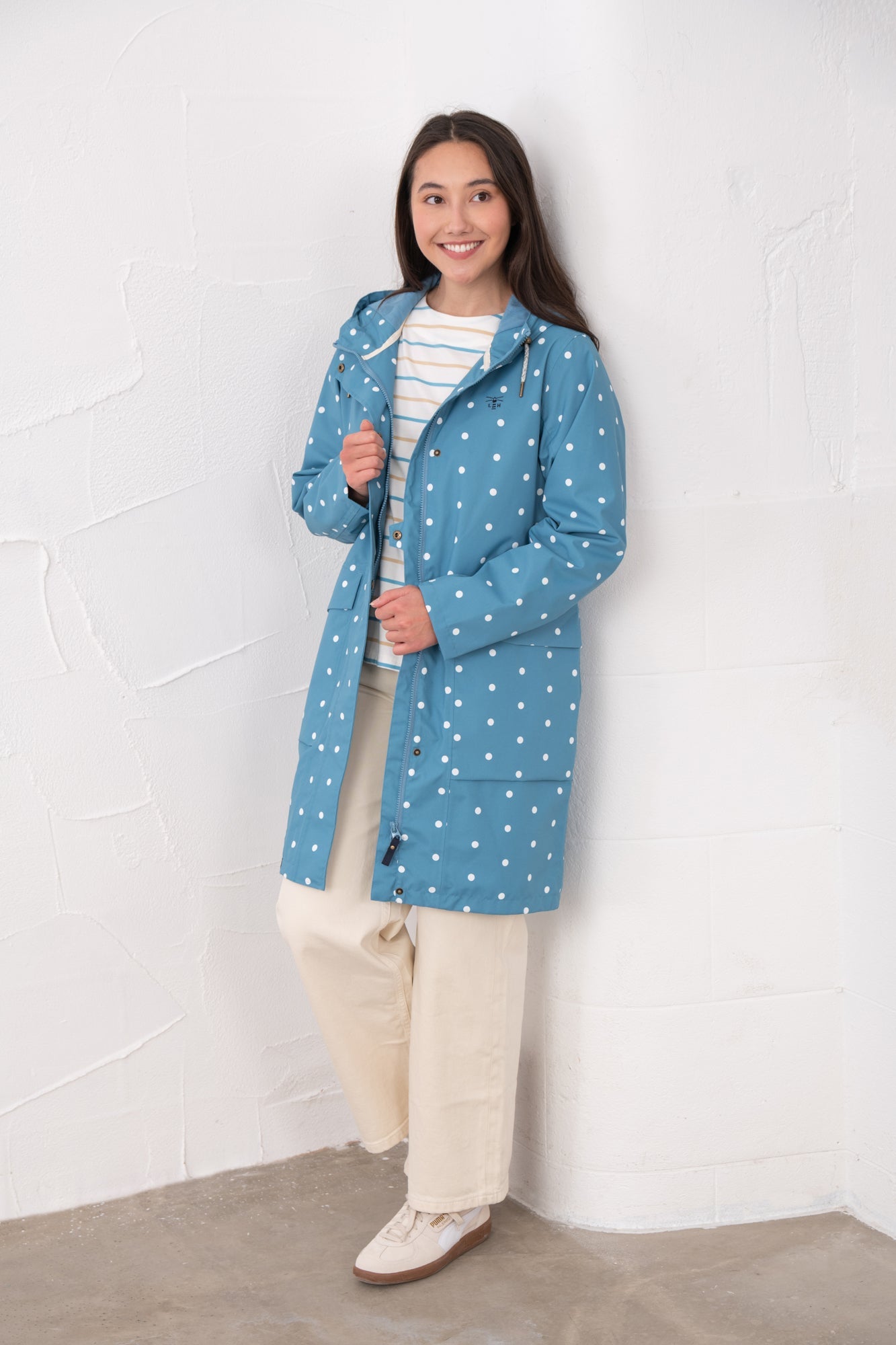 Long Beachcomber Jacket - Blue Dot - Lighthouse