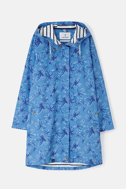 Long Beachcomber Jacket - Marine Blue Floral-Lighthouse