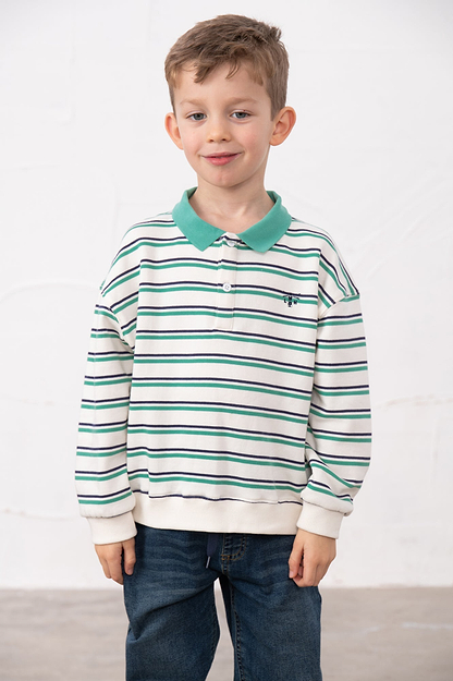 Myles Sweatshirt - Sea Green Navy Stripe - Lighthouse