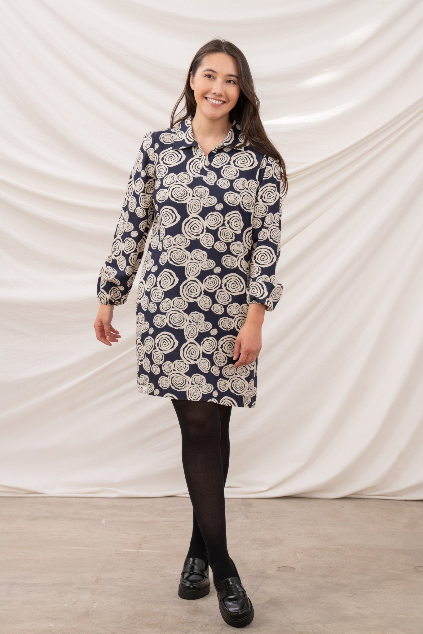 Nancy Dress - Navy Swirl - Lighthouse