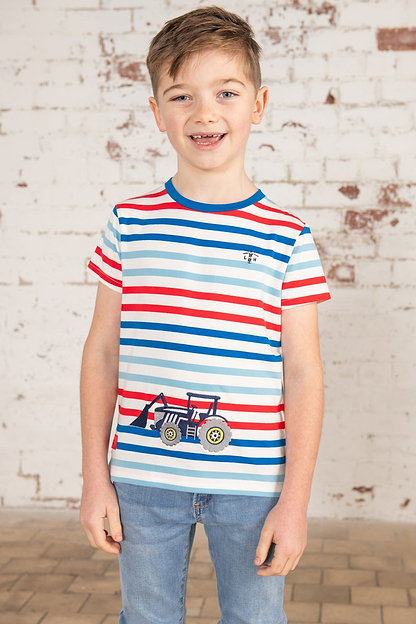 Oliver Short Sleeve Top - Red Blue Stripe Tractor - Lighthouse