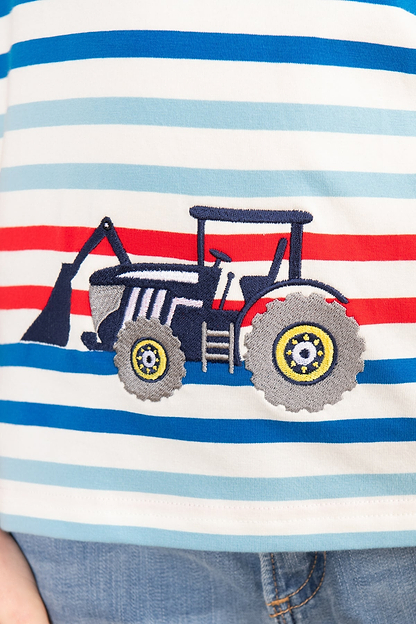 Oliver Short Sleeve Top - Red Blue Stripe Tractor - Lighthouse