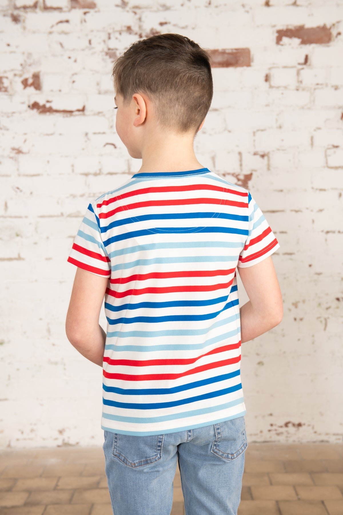 Oliver Short Sleeve Top - Red Blue Stripe Tractor - Lighthouse