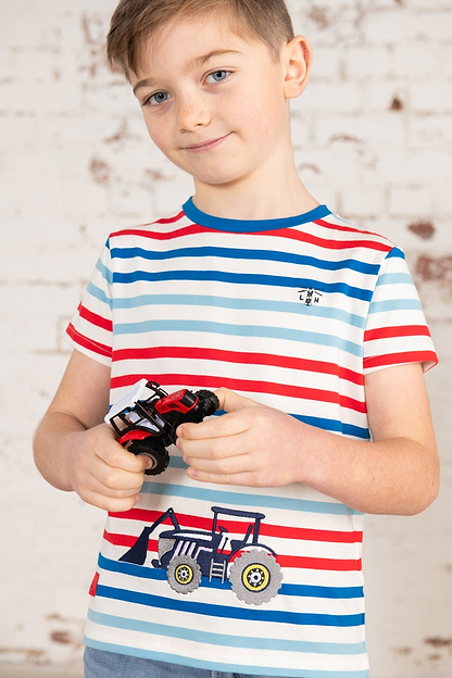 Oliver Short Sleeve Top - Red Blue Stripe Tractor - Lighthouse