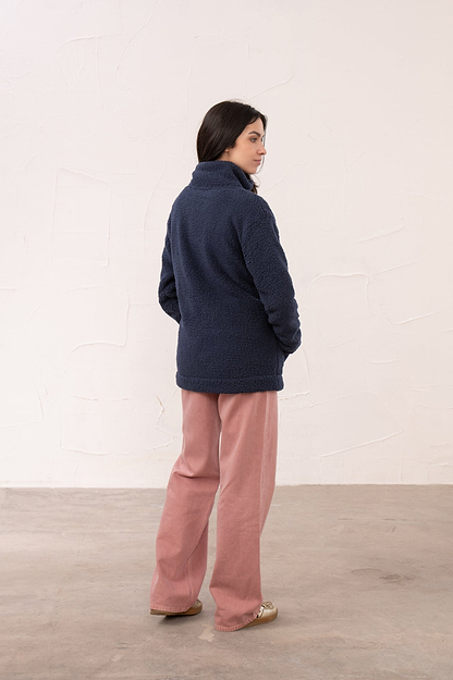 Seashell Full Zip Sherpa Fleece - Navy - Lighthouse
