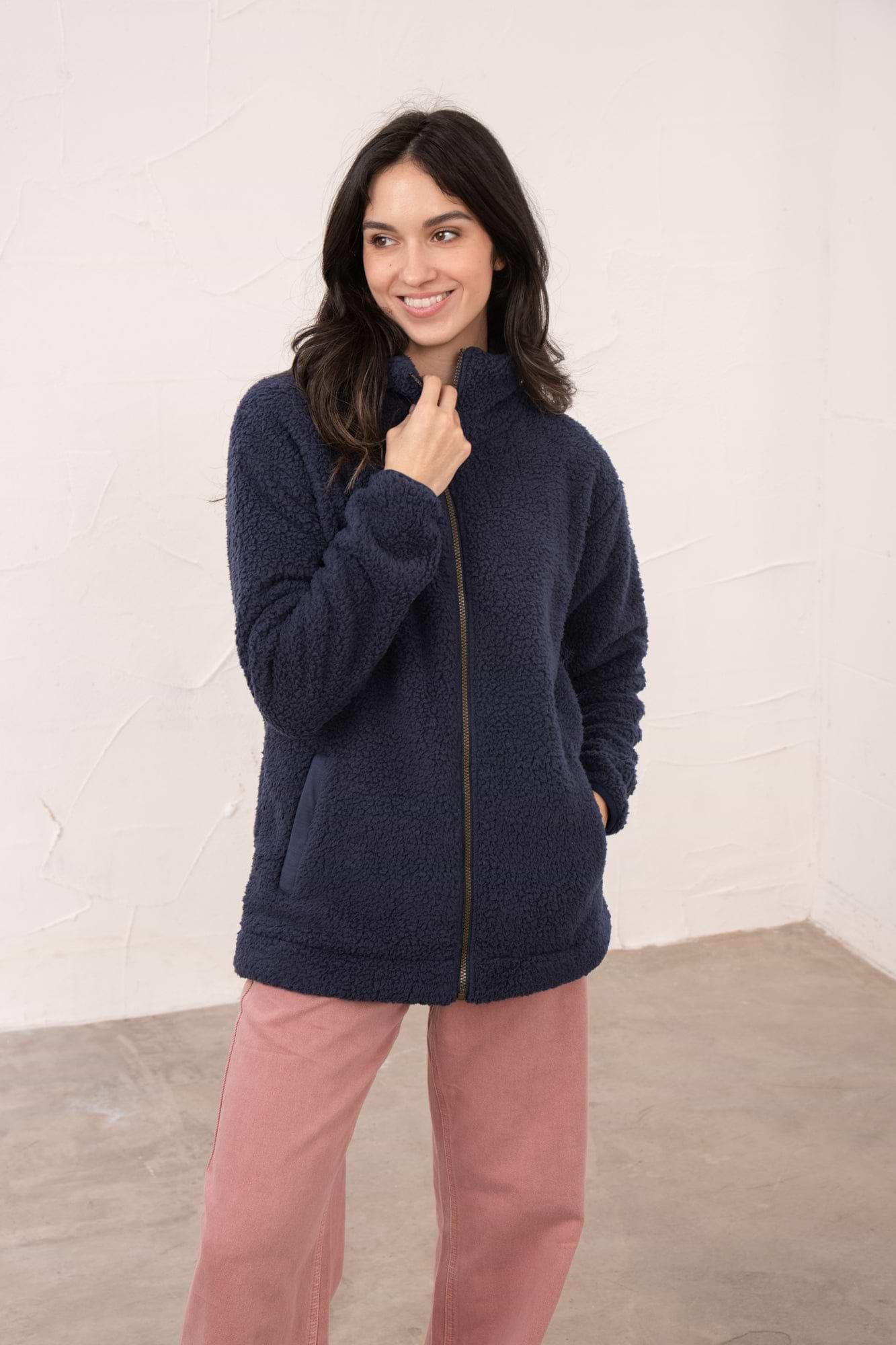 Seashell Full Zip Sherpa Fleece - Navy - Lighthouse