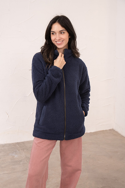 Seashell Full Zip Sherpa Fleece - Navy - Lighthouse