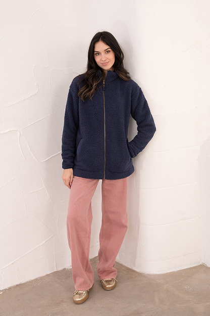 Seashell Full Zip Sherpa Fleece - Navy - Lighthouse