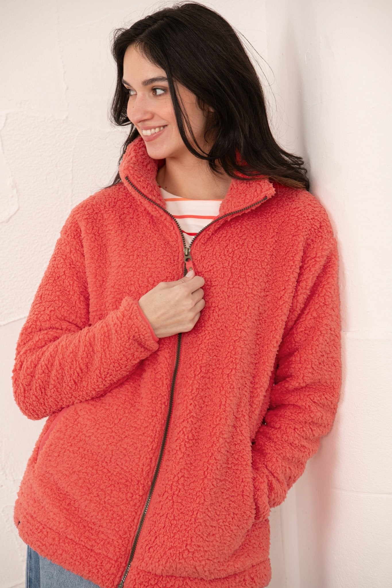Seashell Full Zip Sherpa Fleece - Poppy - Lighthouse