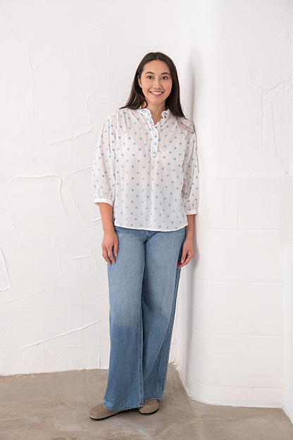 Thea Cotton Blouse - Blue Dot - Lighthouse