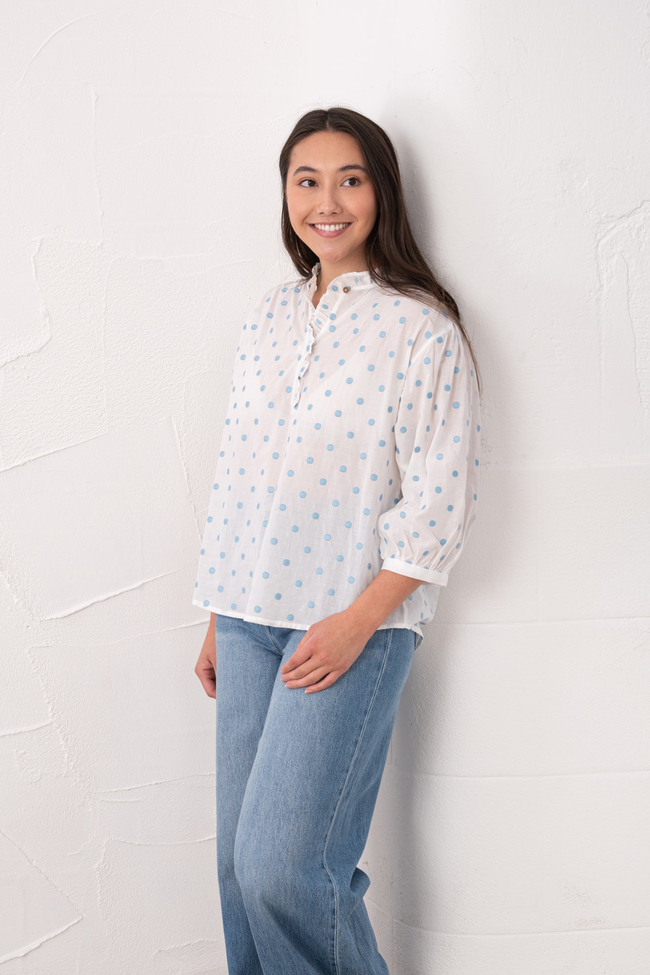 Thea Cotton Blouse - Blue Dot - Lighthouse