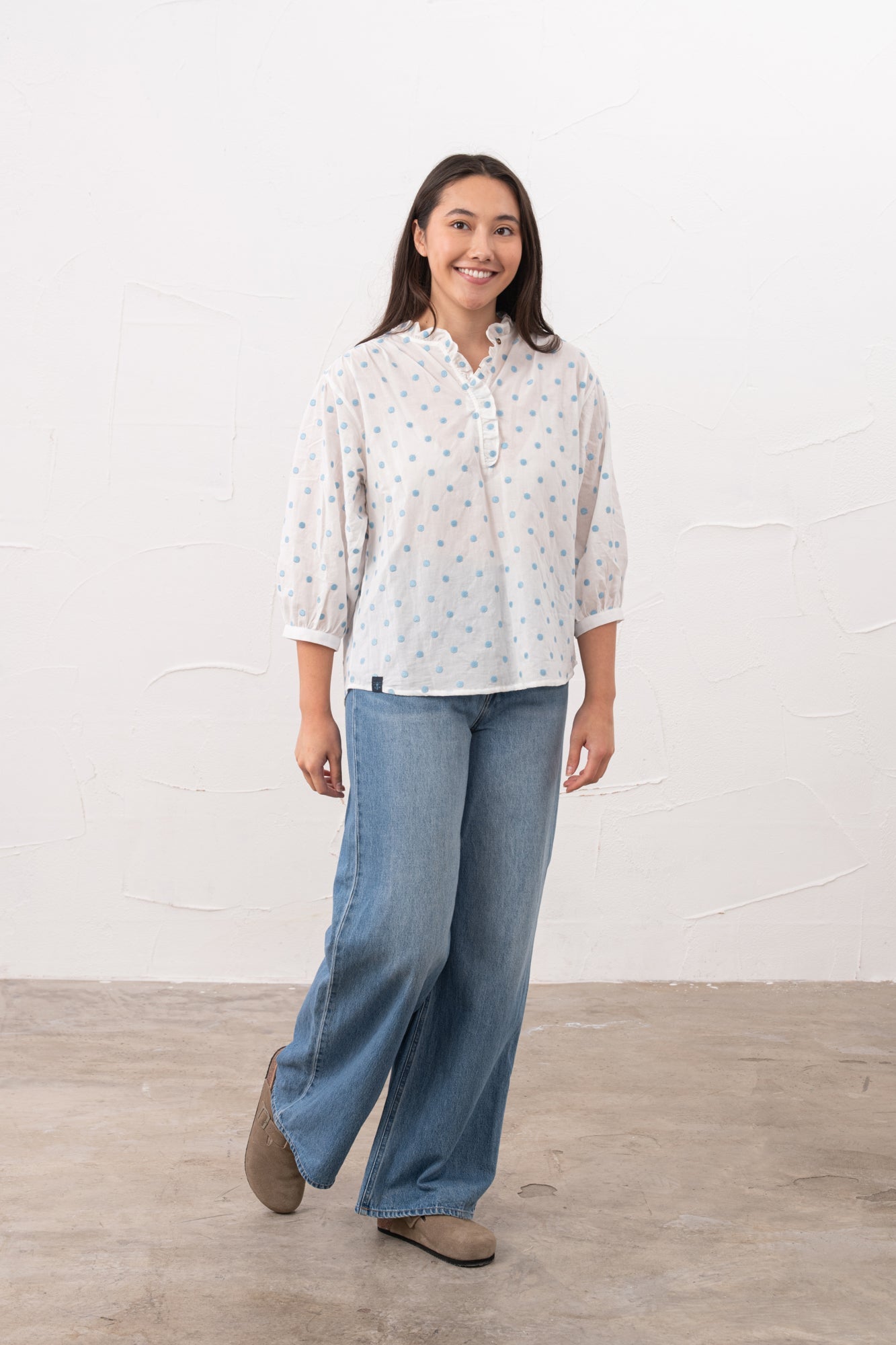 Thea Cotton Blouse - Blue Dot - Lighthouse