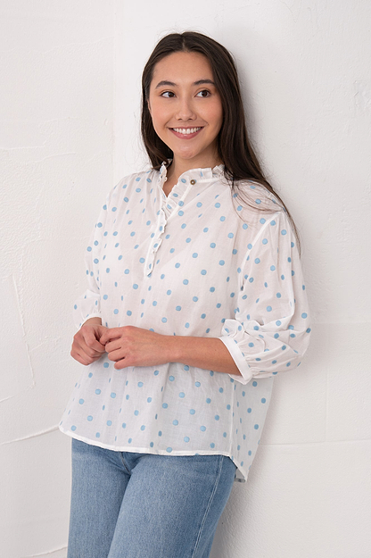 Thea Cotton Blouse - Blue Dot - Lighthouse