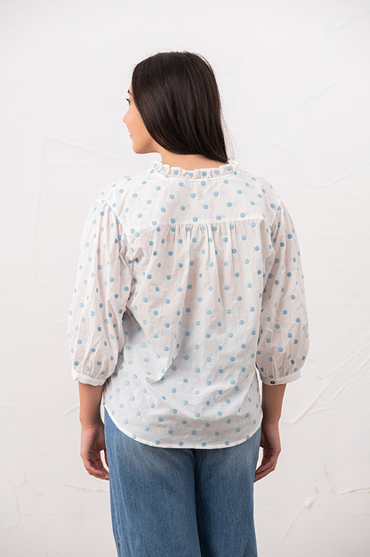 Thea Cotton Blouse - Blue Dot - Lighthouse