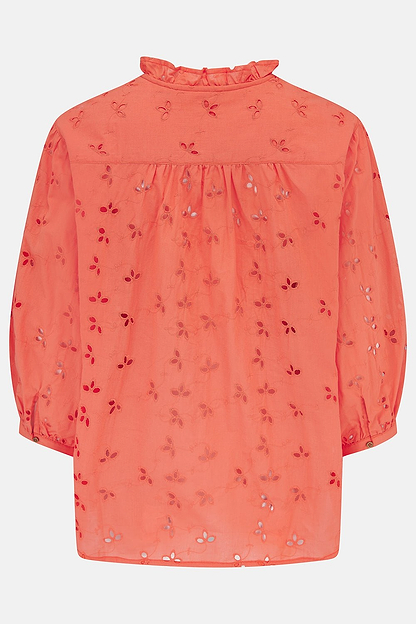 Thea Cotton Blouse - Coral Broderie Anglaise - Lighthouse