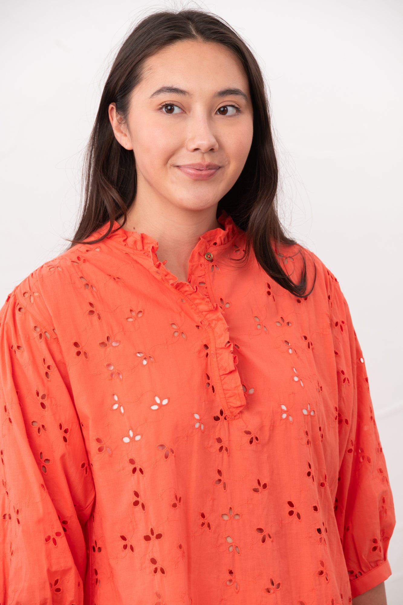 Thea Cotton Blouse - Coral Broderie Anglaise - Lighthouse