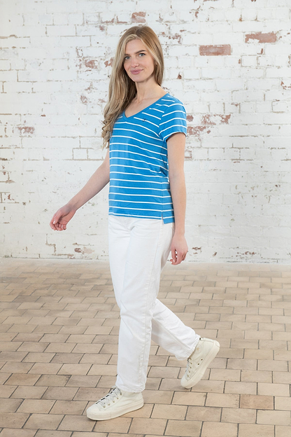 Ariana Tee - Azure Blue Stripe-Lighthouse
