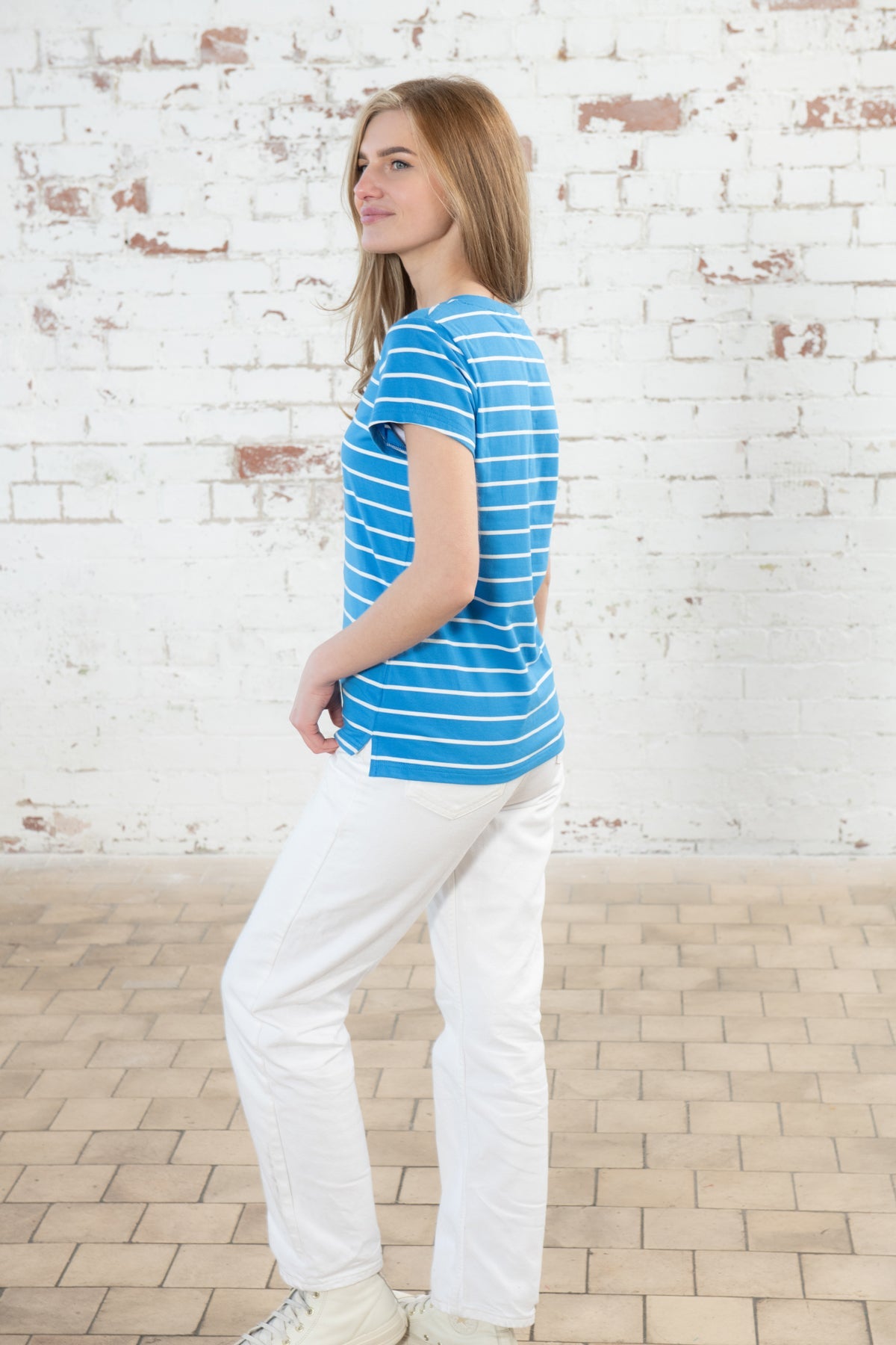 Ariana Tee - Azure Blue Stripe-Lighthouse