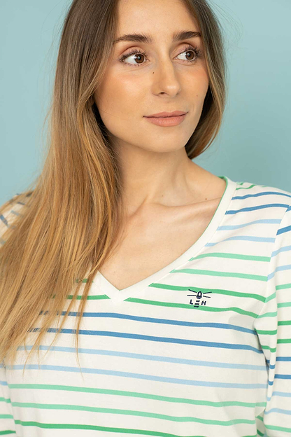 Ariana Top - Seagrass Green Blue Stripe - Lighthouse