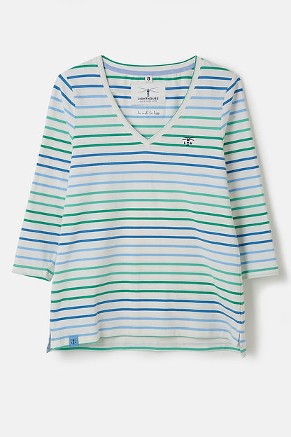 Ariana Top - Seagrass Green Blue Stripe - Lighthouse