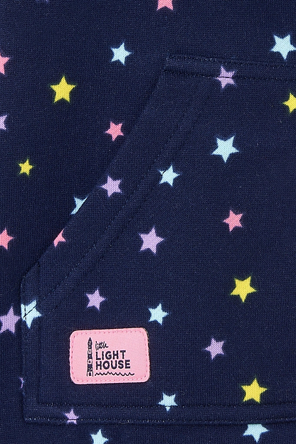 Ava Full Zip Top - Navy Star Print-Lighthouse