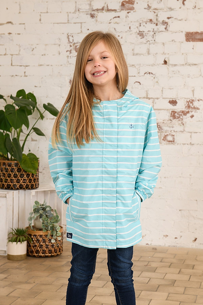 Cara Kids Rain Parka - Soft Turquoise Stripe-Lighthouse
