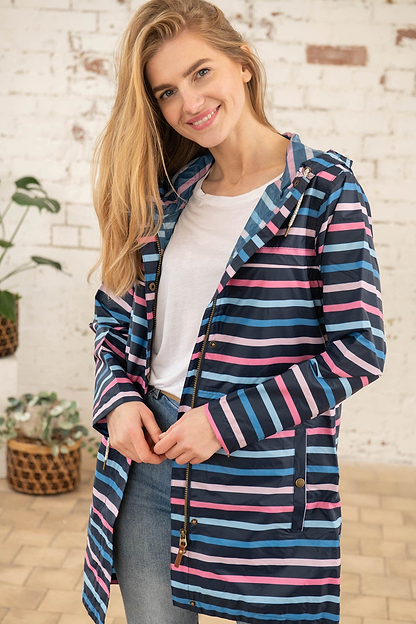 Cara Rain Parka - Blue Pink Stripe-Lighthouse
